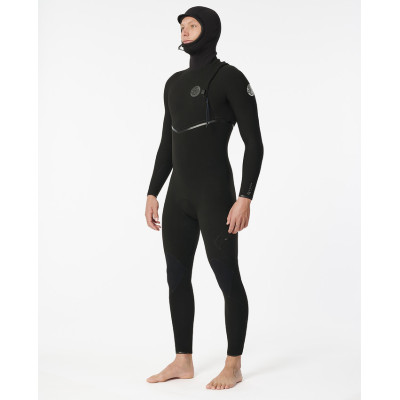 Combinaison de Surf 5/4 Rip Curl Homme E Bomb Zip Free Cagoule - Black