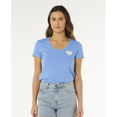 T-Shirt Rip Curl Heart V Neck - Cornflower