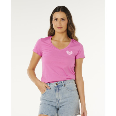 T-Shirt Rip Curl Heart V Neck - Super Pink
