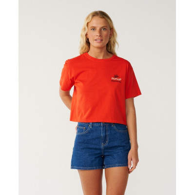 T-Shirt Crop Top Rip Curl Retro Swell - Red